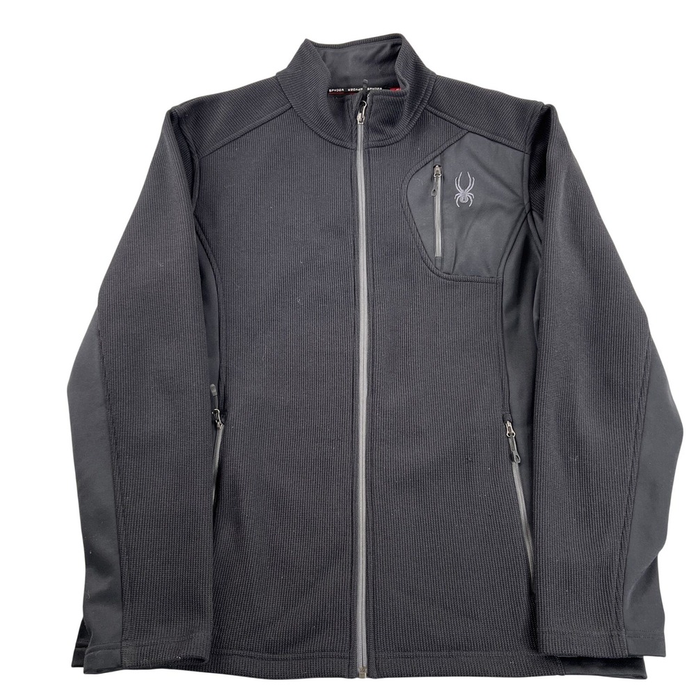 Spyder Waffle Knit Fleece Lined Full Zip Jacket XL Black Men Sweater Outdoor Ski